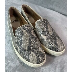Sofft Somers Slip On Loafer Sneaker Shoes Leather Snakeskin Print Womens 9.5 Tan